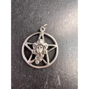 Vintage Sterling Silver Pentacle Goddess Face Charm Pendant